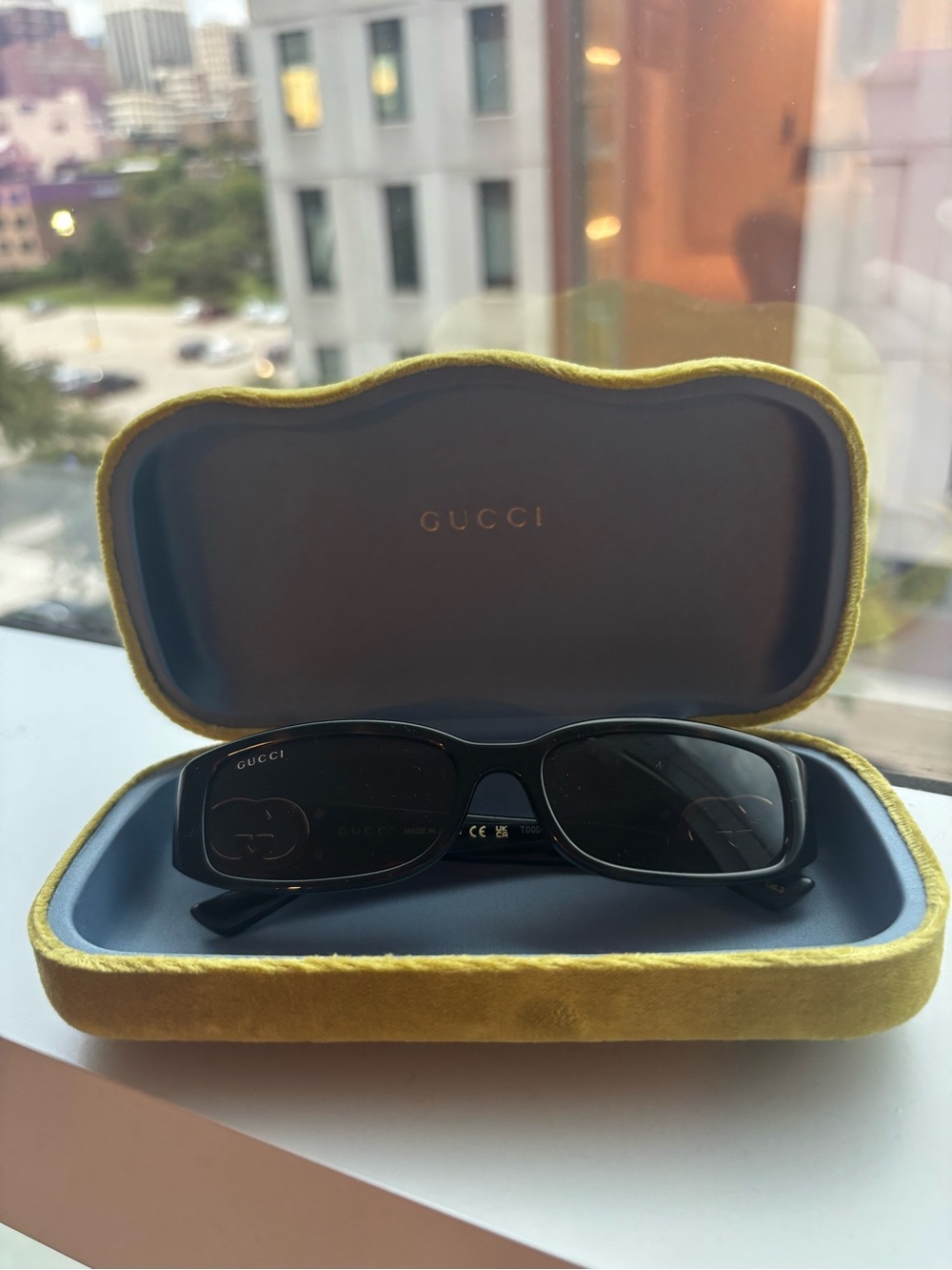 Gucci Dark Tortoise Shell Rectangular Sunglasses with Velvet Case